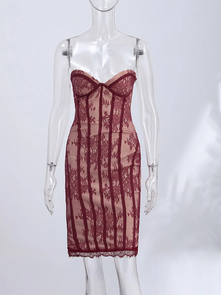 Chic Bold Strapless Gown Sexy Retro Lace Corset Women's Dresses Spicy Girls Parties Trendy Romantic Designers Female Outfits