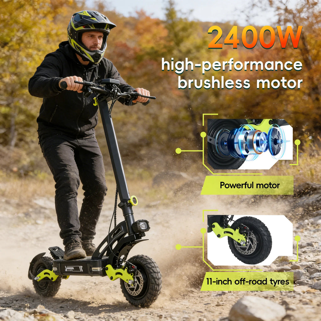 60V 20.8Ah 2400W Dual Motor Electric Scooter with 40MPH High Speed, 40 miles Long Range endurance, 11 Inch Off Road Tire Foldable Adult E Scooter NFC Smart Lock Dual Hydraulic Suspension Disc Brake Max Load 265LBS For Outdoor