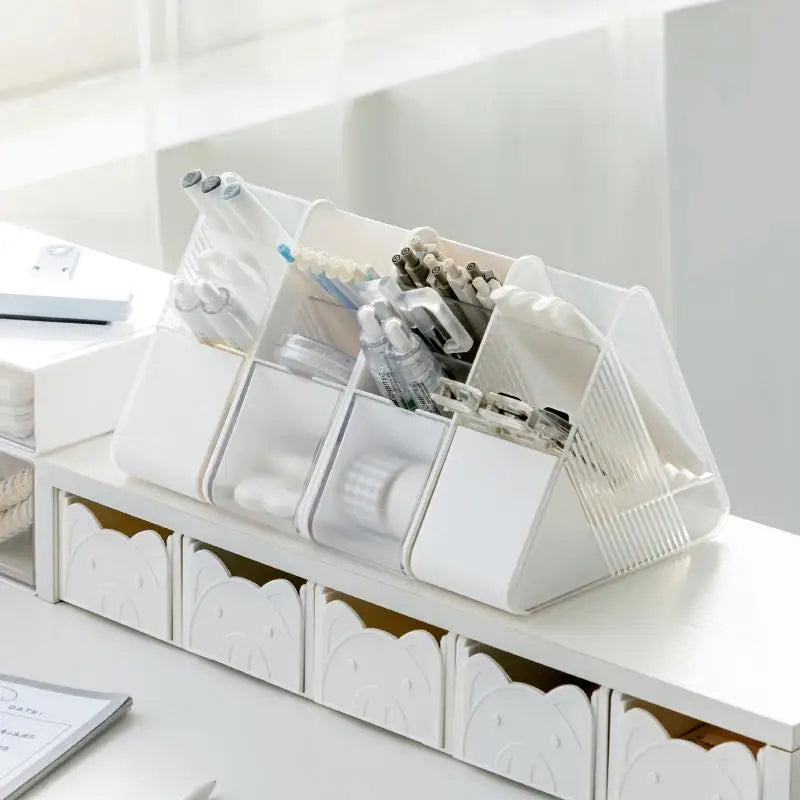 Multi-Compartment Clear Slots Organizer for Home Office, School Study Desk Use, Keeping Writing Instruments Neatly Arranged