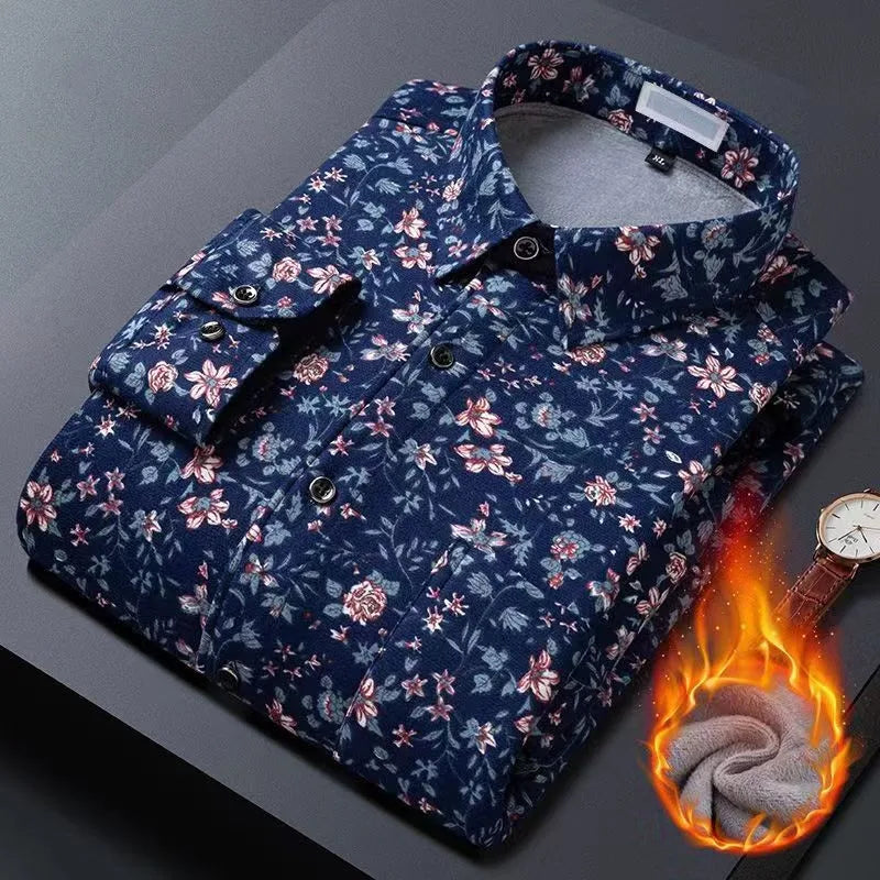 2025 spring shirts flower design high quality thicken casual mens shirt,autumn smart casual shirt men,size M-5XL KCY019
