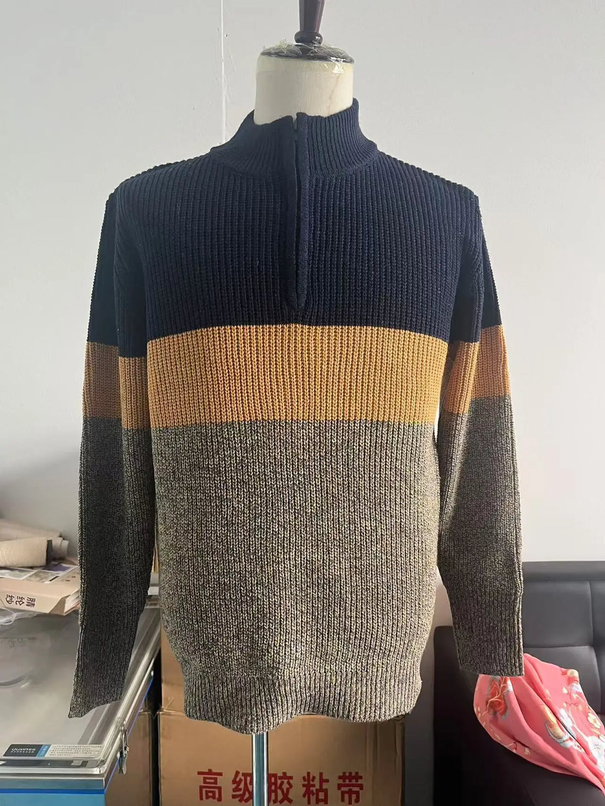 Pullovers Men Knitted Tops Zipper Turn Down Collar Full Sleeve Slim Fit Polo Sweaters Casual Regular Knit Splice Autumn Winter
