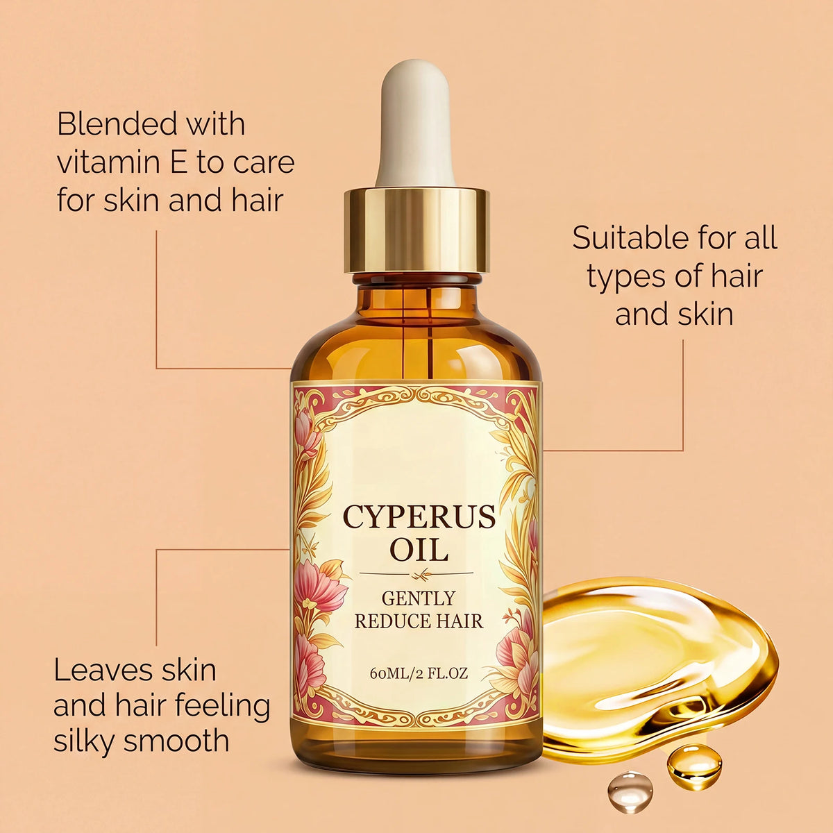 Cyperus Rotundus Oil Hair Growth Inhibitor Hair Removal Smooth Soothing Silky Minimizing Soften Nourishing Moisturizing Body Oil
