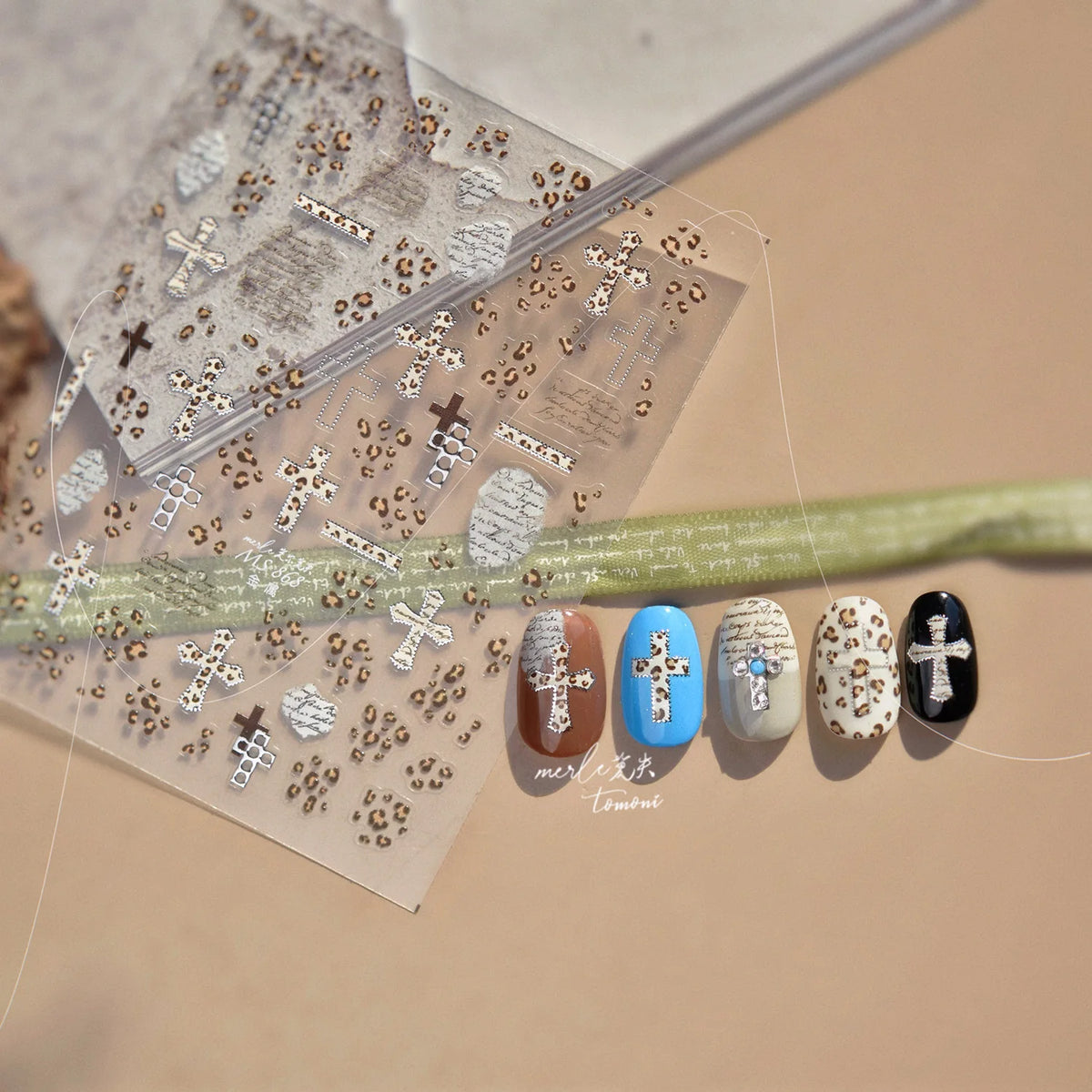 5D Black White Lace Striped Nail Art Stickers Luxury Crystal Diamond Nail Stickers High Quality Pearl Autumn Winter Nails Decals