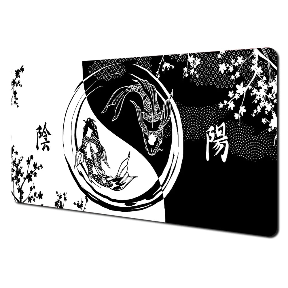 Black and Grey Abstract Art Pattern Design Mouse Pad Desk Mat with Stitched Edge Rubber Anti-Slip Gaming Mat Keyboard Mouse Pads