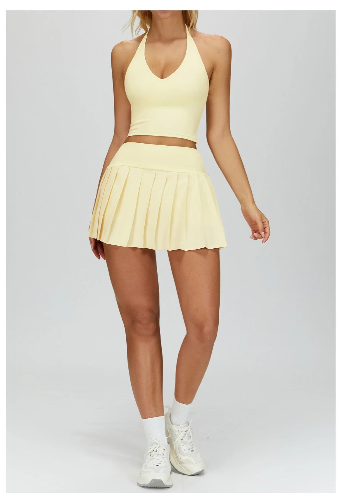 Custom LOGO women's fashion nude yoga clothes pleated tight sports outdoor running Golf and Tennis skirt fitness two-piece set
