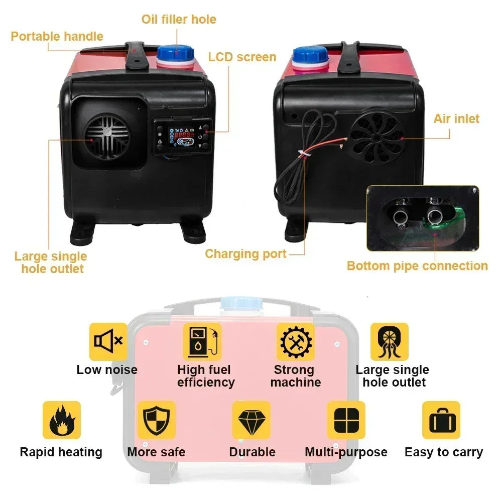 12V/24V/220V Air Parking Heater 5KW Car Diesel Heater LCD Remote Control Engine Preheater Warmer Heater for Car Truck Boat RV