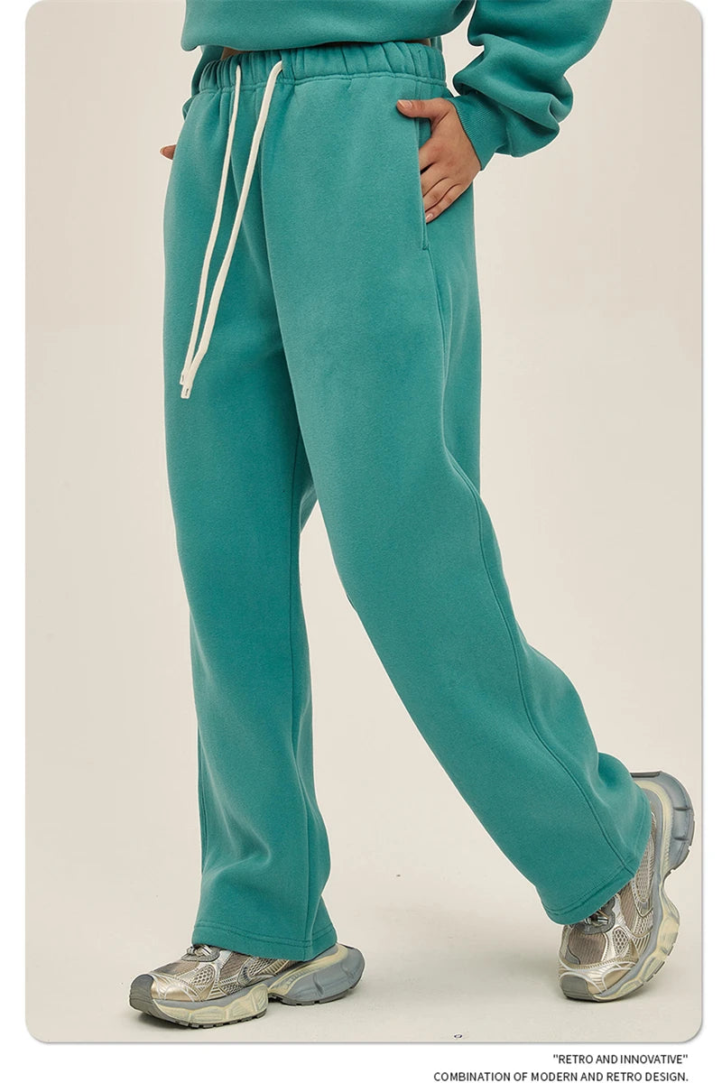 ZODF 2025 Men Casual Winter 350sm Fleece Pants Unisex Loose Soft Comfortable Sport Solid Straight Trousers HY0643
