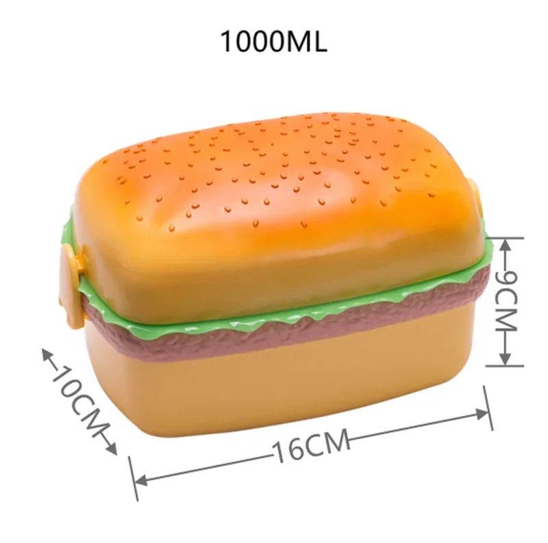 Hamburger Lunch Box Double Tier Cute Burger Bento Lunchbox Microwave Food Container Fork Tableware Set Owl Compartment