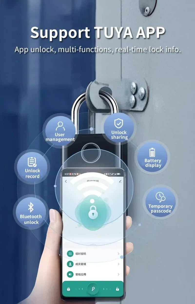 Tuya Smart Door Lock Fingerprint Padlock Password APP Card Key Unlock 7mm 10mm Smart Padlock Waterproof Electronic Lock