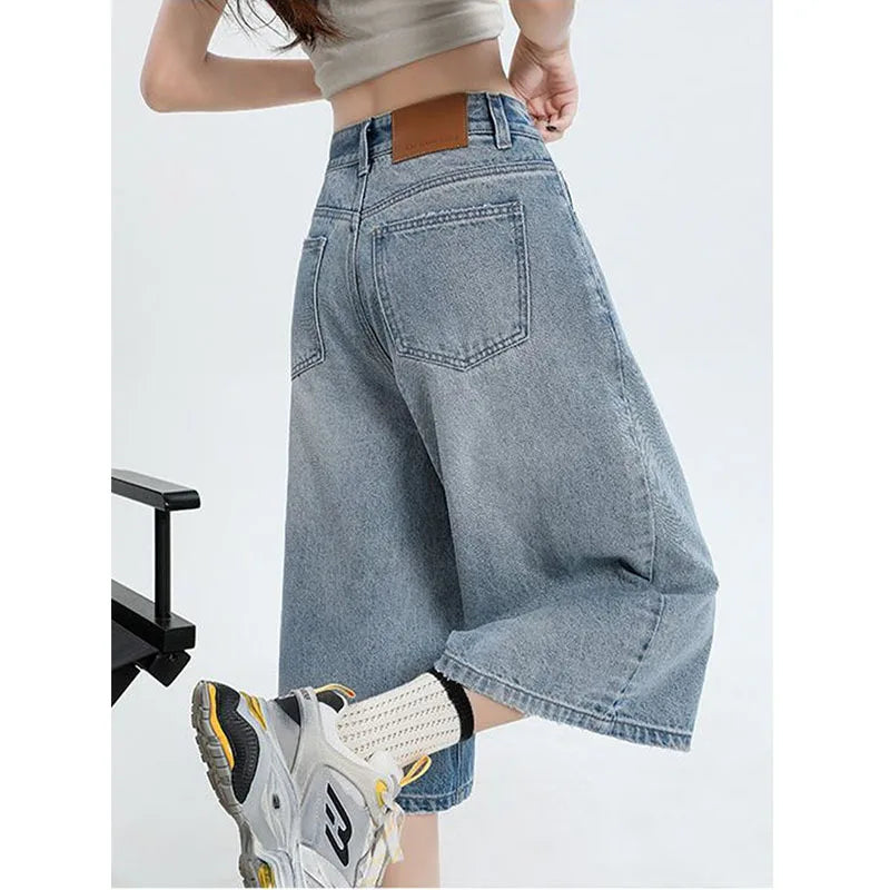 Women's Retro Casual Jeans  Summer New Wide-Leg Pants  High-Waisted Plus-Size Pear-Shaped Body-Camouflaging Straight Leg Pants