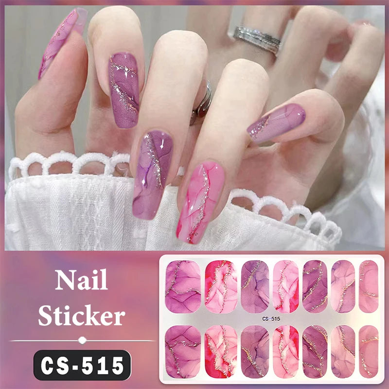 No Baking Lamp Waterproof Nail Wraps Full Cover Nail Stickers Firm And Not Easy To Fall Off 14 Nails/Set Multi Color Nail Patch