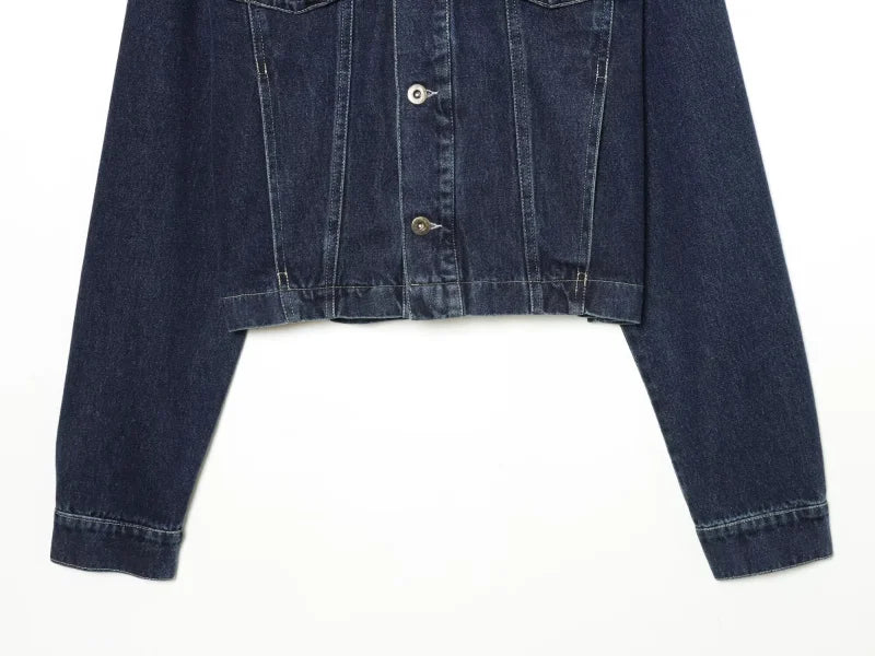 ETJ Women's Denim Jacket & Jeans Set Cropped Leather Patch Oversize Wide Leg Pants Outfit 2026 Fashion Two Piece