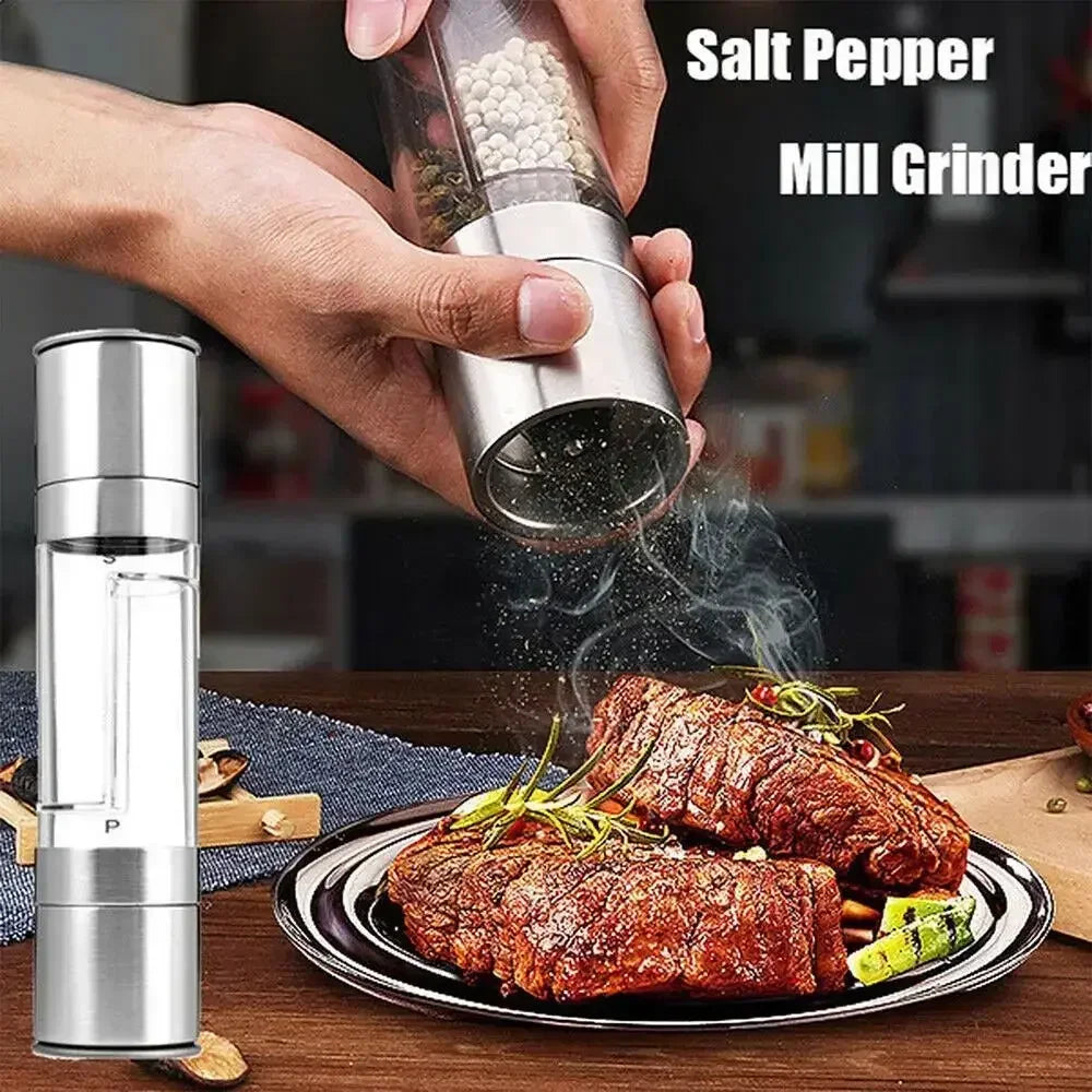 Double Head Pepper Grinder Stainless Steel Spice Bottle Pepper Mill Manual Spice Grinder Mill Household Kitchen Gadgets