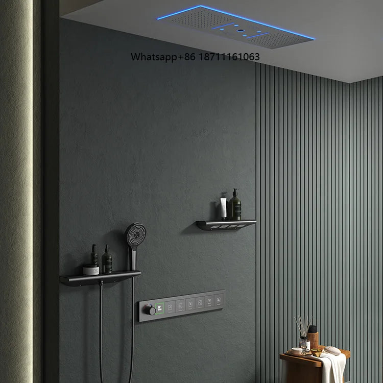 2026 TikTok Hot Style 6-Function LED Rainfall Thermostatic Concealed Bathroom Shower Set Single Handle Brass Ceramic Valve Core