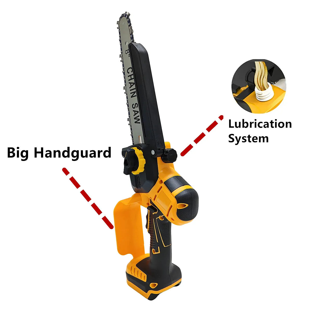 For DeWALT 20V Battery Brushless Chain Saw 8 Inch Lubrication System High-power Electric Chainsaw Safety Hand Guard Power Tools