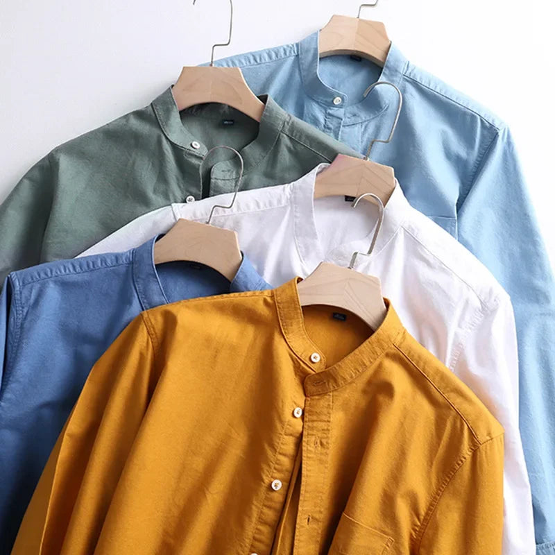 2027 Cotton Stand-up Neck Oxford Spinning Anti-wrinkle Casual  Spring  Autumn New Men's Shirt Jackets  Long Sleeve Shirt Men's