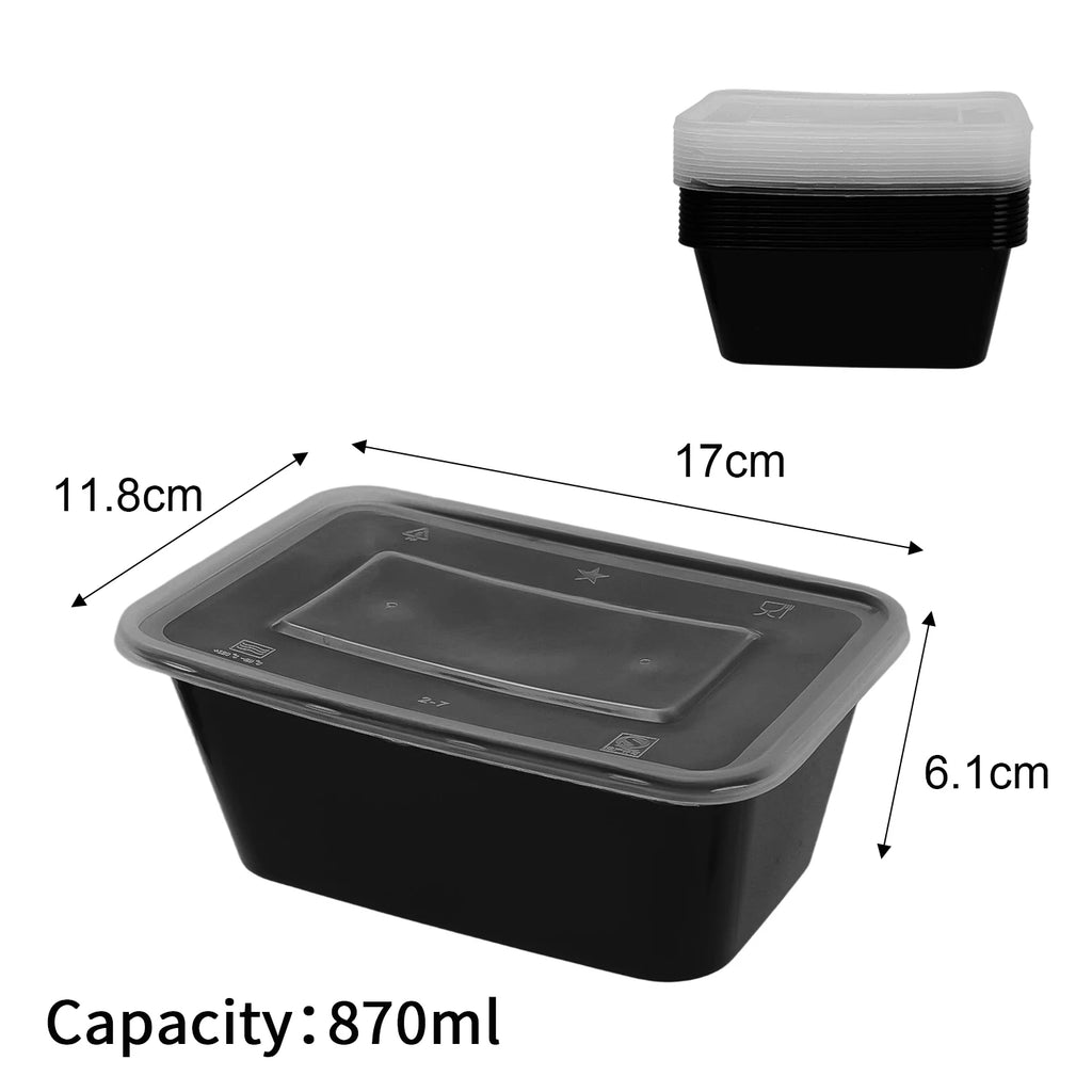 10/20x Food Storage Containers with Lids Meal Prep Containers Disposable Leakproof Black Lunch Bento Boxes Kitchen Tableware