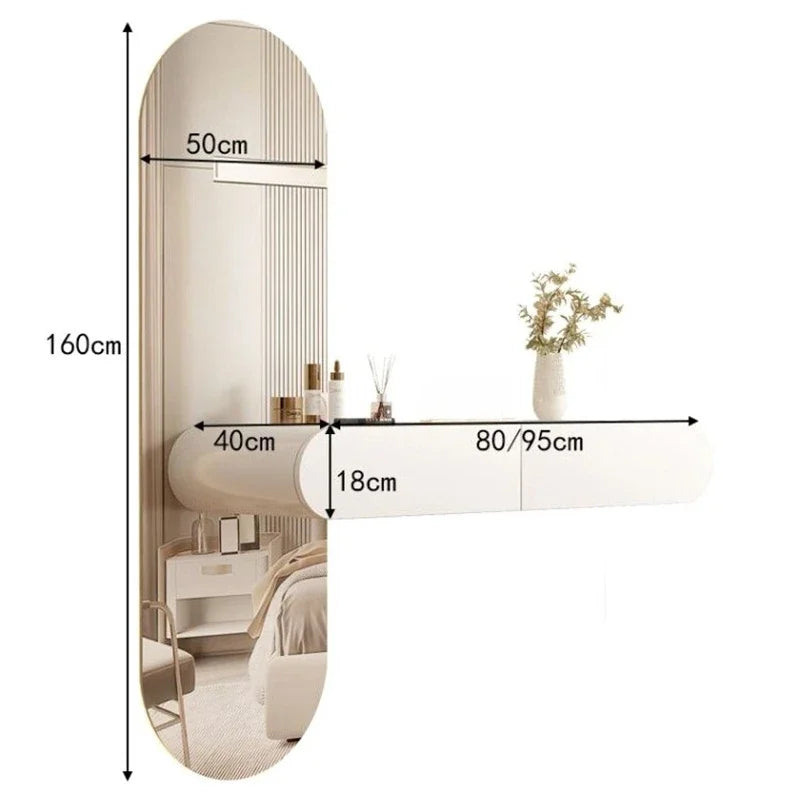 Nordic Wall-mounted Makeup Vanities with Full-length Mirror Vanity Desk Creative Bedroom Furniture Wooden Storage Dressing Table