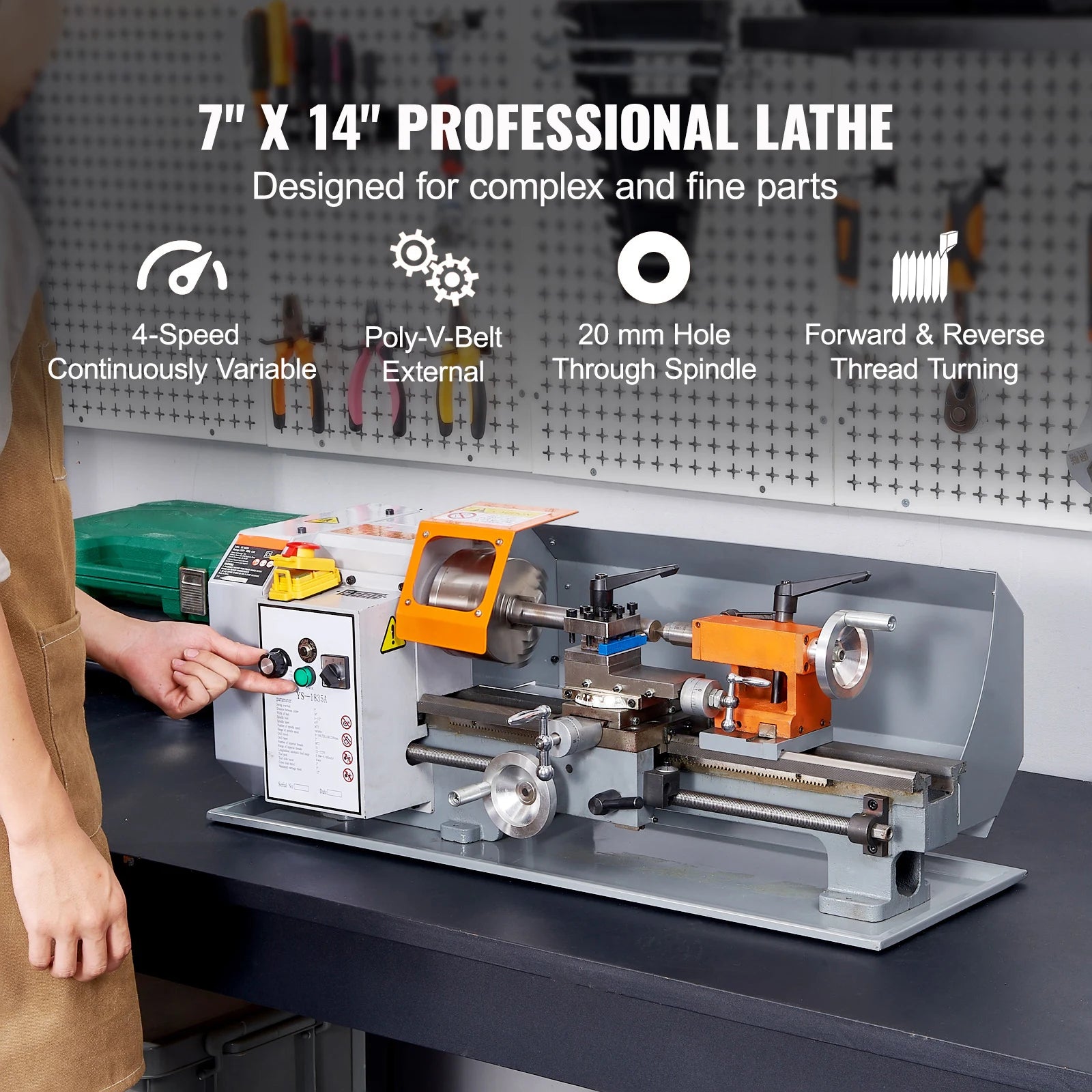 SucceBuy Metal Lathe Machine 7'' x 13.78'' 0-2200 RPM Continuously Variable Speed 500W & Tool Box for Processing Precision Parts