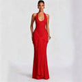Summer Elegant Evening Dress Women Halter Neck Sleeveless Draped Mermaid Prom Gown Civil Wedding Engagement Party Dress
