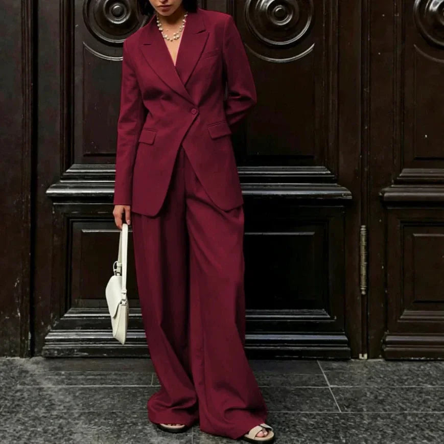 Women Beige Linen Lapel Blazer Wide Leg Pants Suit Notched Collar Straight Cuff Outfit 2026 Office Commute Elegant Street Sets