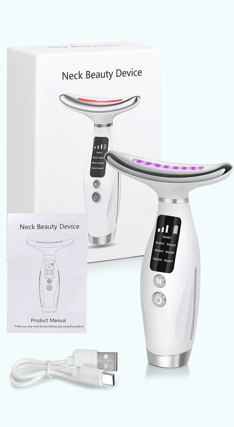 EMS micro current neck beauty instrument, 7-color facial massager, through vibration to enhance facial neck care