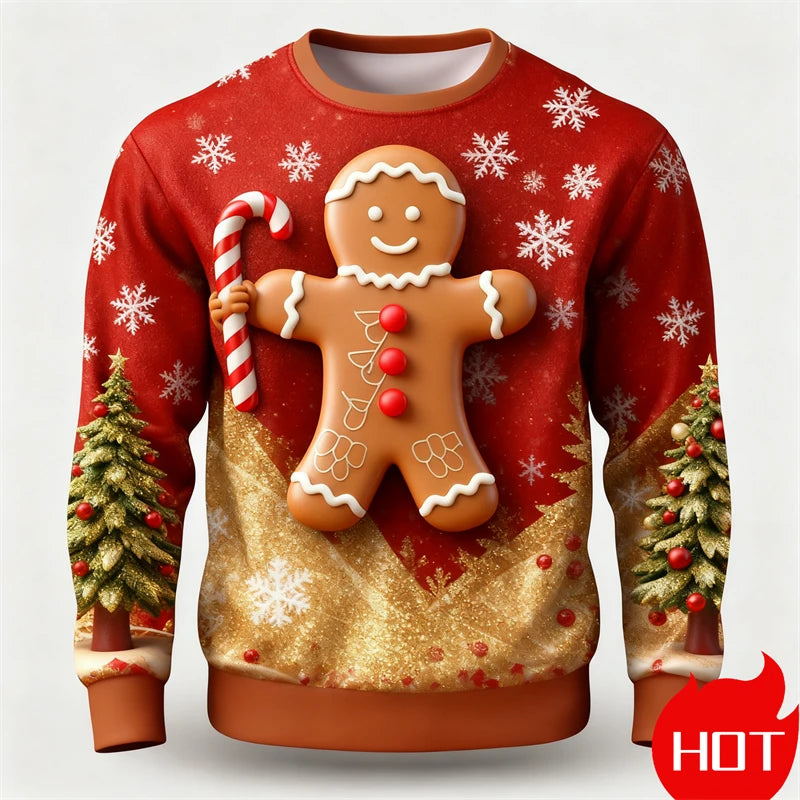 Funny Gingerbread 3D Printed Man  Sweatshirts Women Cute Christmas Festival Graphic Pullovers For Men Clothes Unisex Top