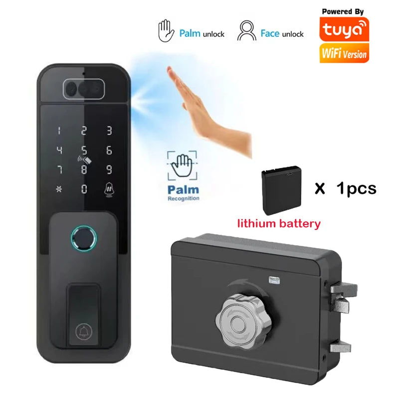 Waterproof 3D Face Recognition Outdoor Gate Fingerprint Lock Tuya WiFI App Passcode Rfid Card Keyless Electronic Smart Door Lock