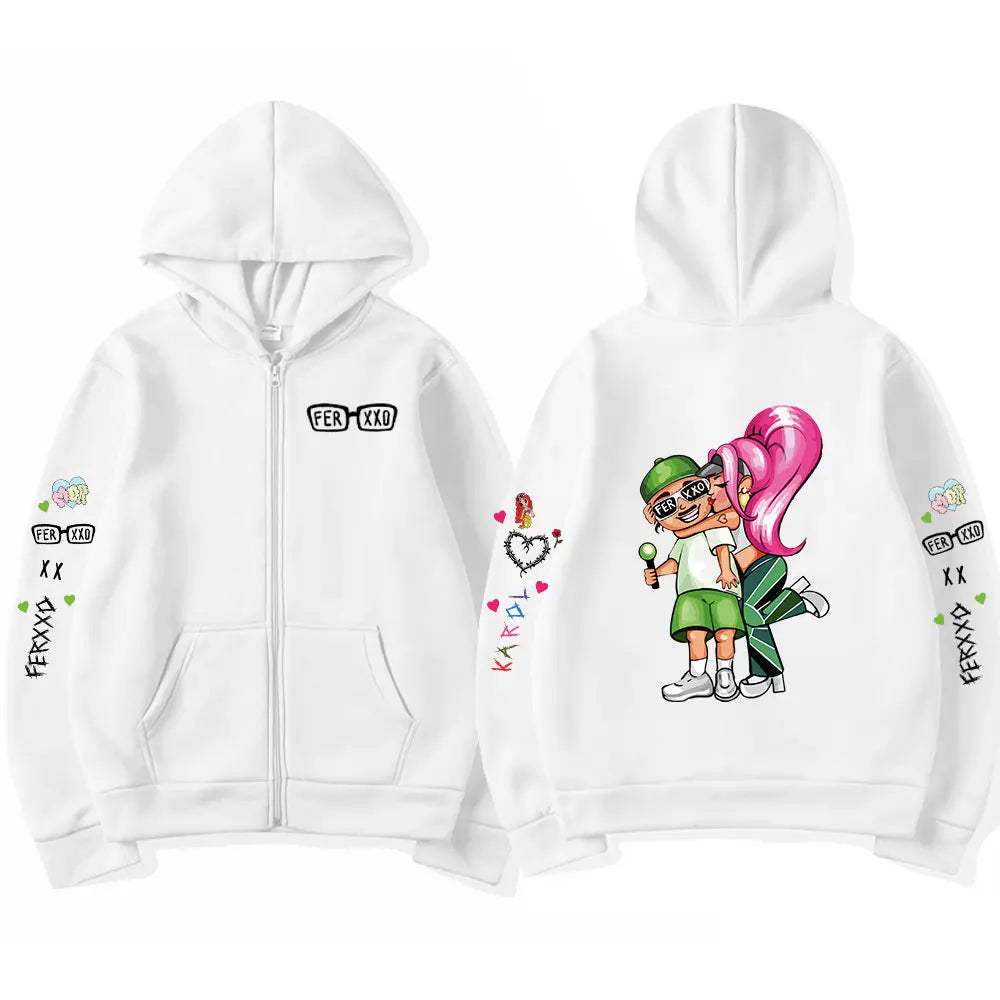 Singer Karol G Bichota Feid Ferxxo Zipper Hoodies Men's Women Clothing Hip Hop Zip Up Sweatshirts Oversized Pullovers Streetwear