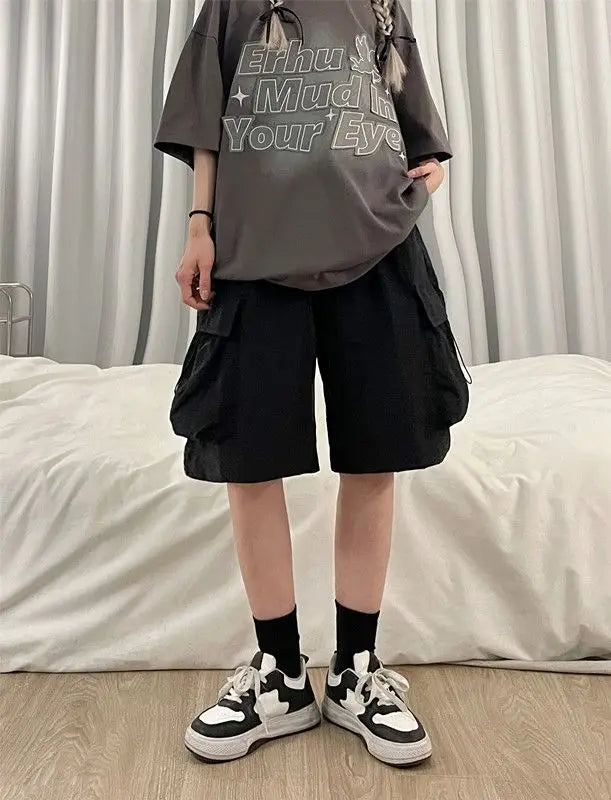 Women High Waist Cargo Shorts American Style Streetwear Summer Wide Leg Pants Fashion Female Big Pocket Loose Shorts