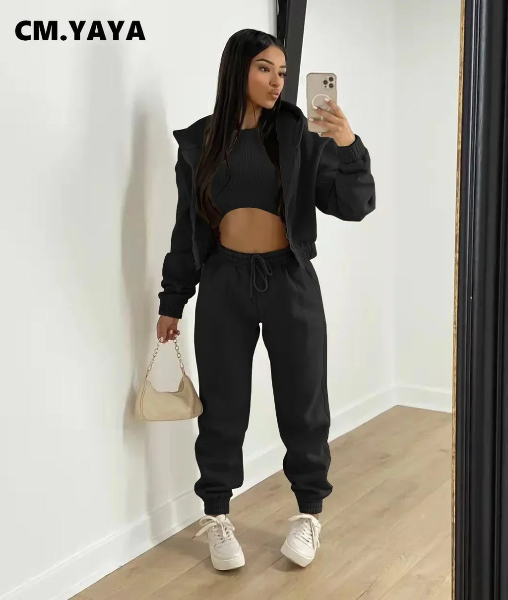 Waterarea Basic Active Women's Tracksuit Hooded Track Jacket +vest and Jogger Pants Suit Matching Three 3 Piece Set SportOutfits