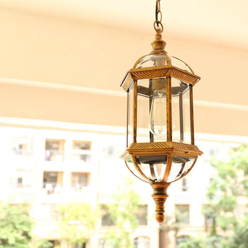 Exterior Aisle Pendant Lights Outdoor Corridor Porch Pendant Light Waterproof Hanging Lanterns Glass Shade Farmhouse Front Door