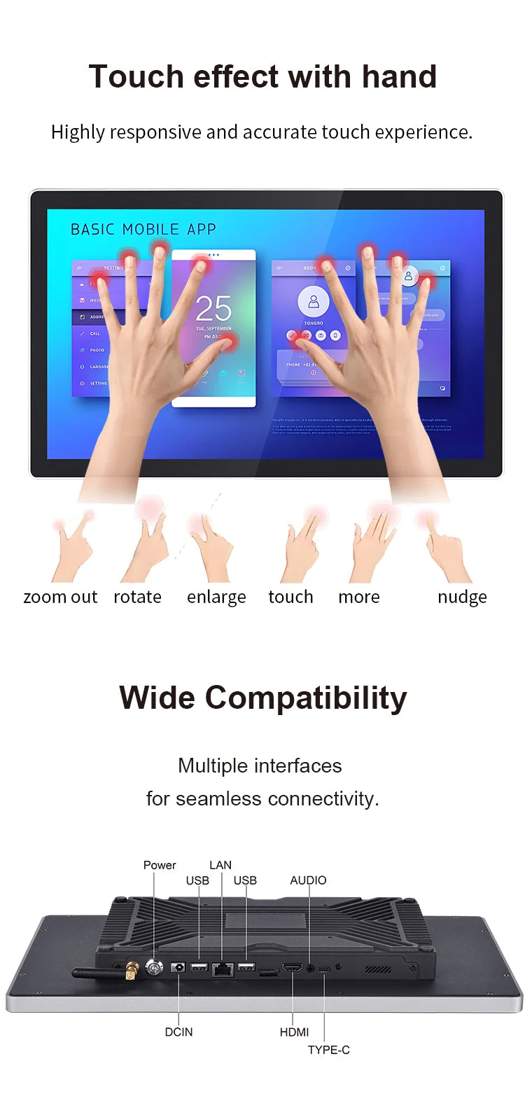 27 Inch 1000nits High Brightness LCD Monitor Ip65 Waterproof Sunlight Readable Wall Mount TFT Capacitive Touch Screen Monitors