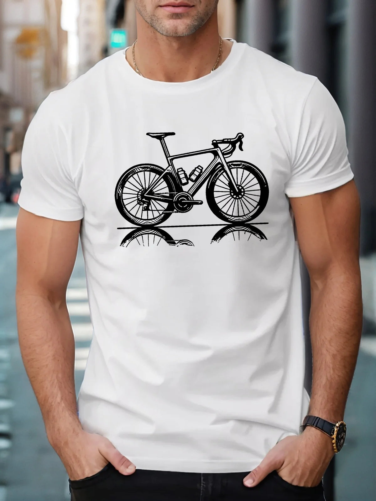 Men's Summer 100% Cotton Fashion Leisure Road Cycling Pattern Printed Loose Sports Round Neck Short Sleeve T-shirt Top