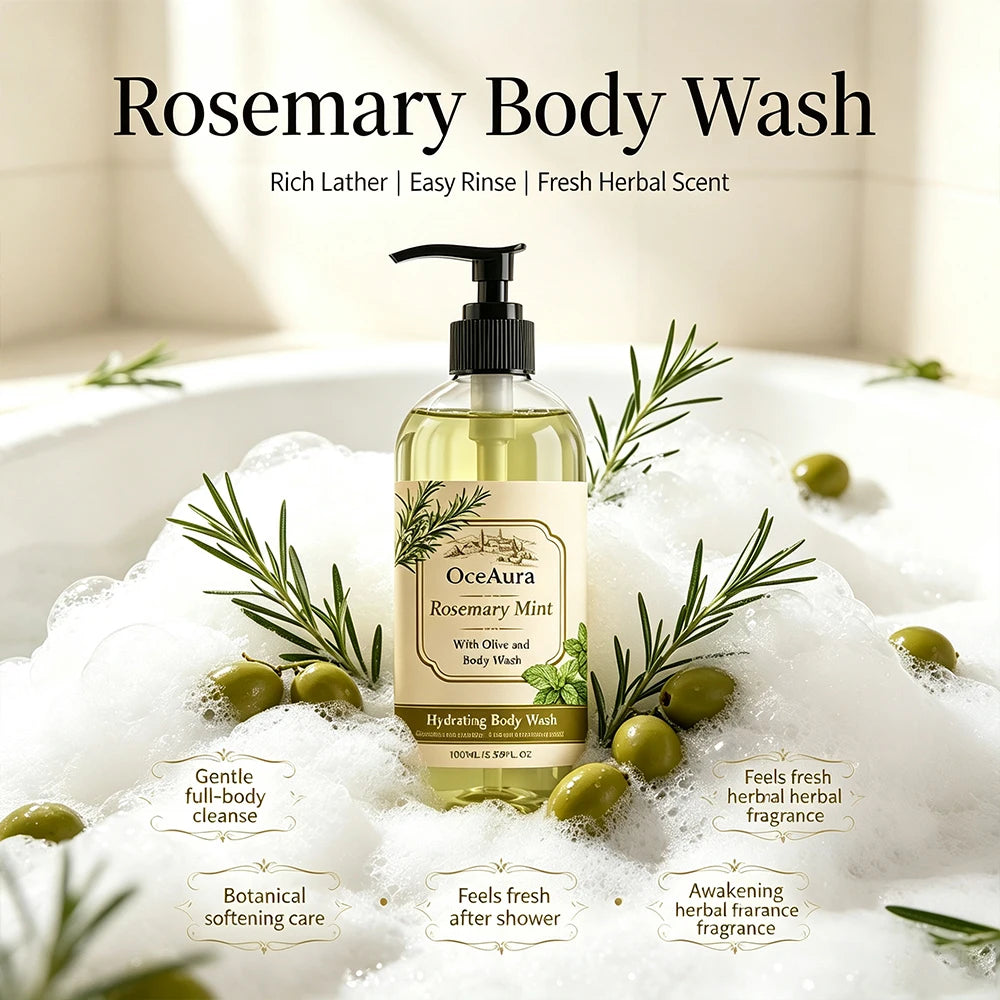 Rosemary Hair & Body Set Shampoo for Oily Scalp Volume Body Wash Softening Scented Daily Care 2pcs
