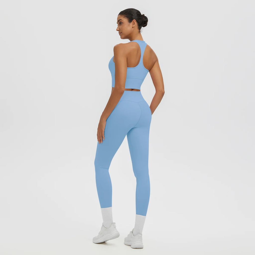 2PCS Women's Sports Pants Yoga Set Sexy Backless I-shaped Vest with Chest Pad Shock-absorbing Running Yoga Tank Top Yoga Pants