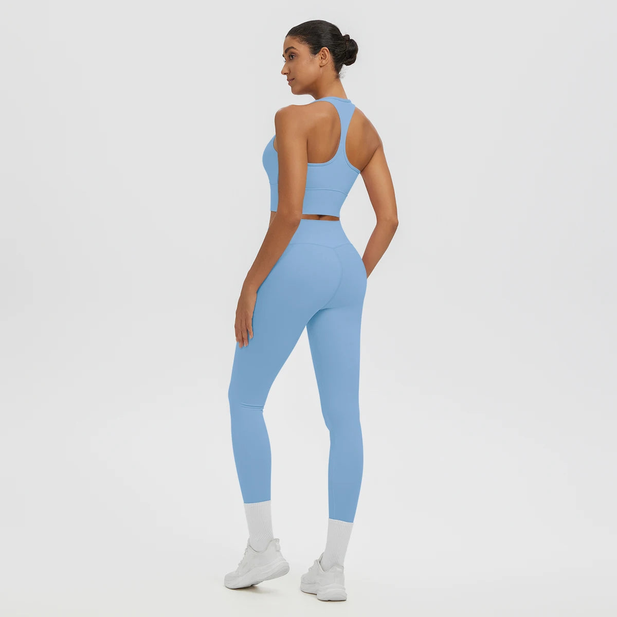 2PCS Women's Sports Pants Yoga Set Sexy Backless I-shaped Vest with Chest Pad Shock-absorbing Running Yoga Tank Top Yoga Pants
