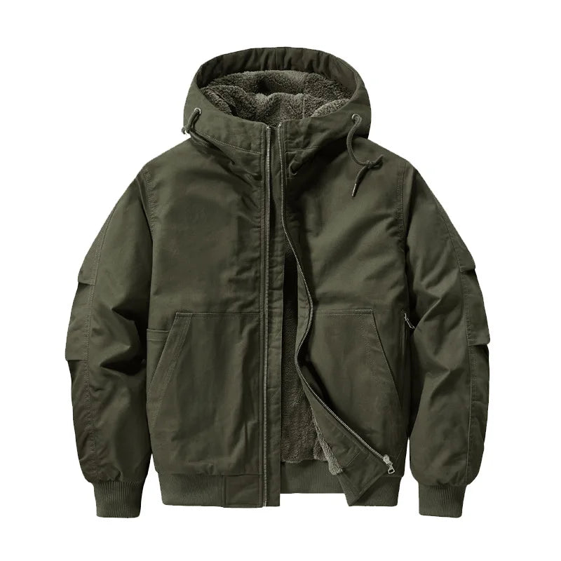 New 2026 Men's Thicken Warm Cotton Jackets Autumn Winter Fleece-lining Loose Casual Hooded Cargo Coats Men Parkas Jackets M-6XL