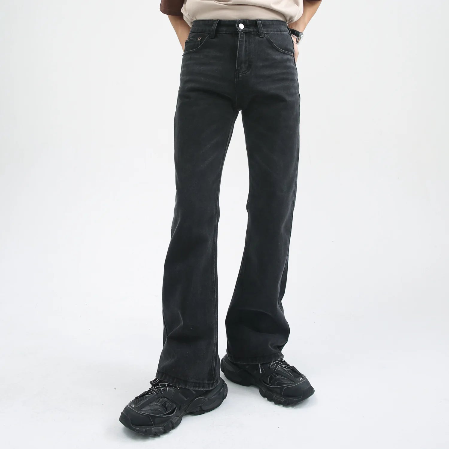 2025 New Male Japan Korea Style Vintage Denim Trousers Pant Men High Street Hip Hop Casual Hole Small Flare Jeans Pant