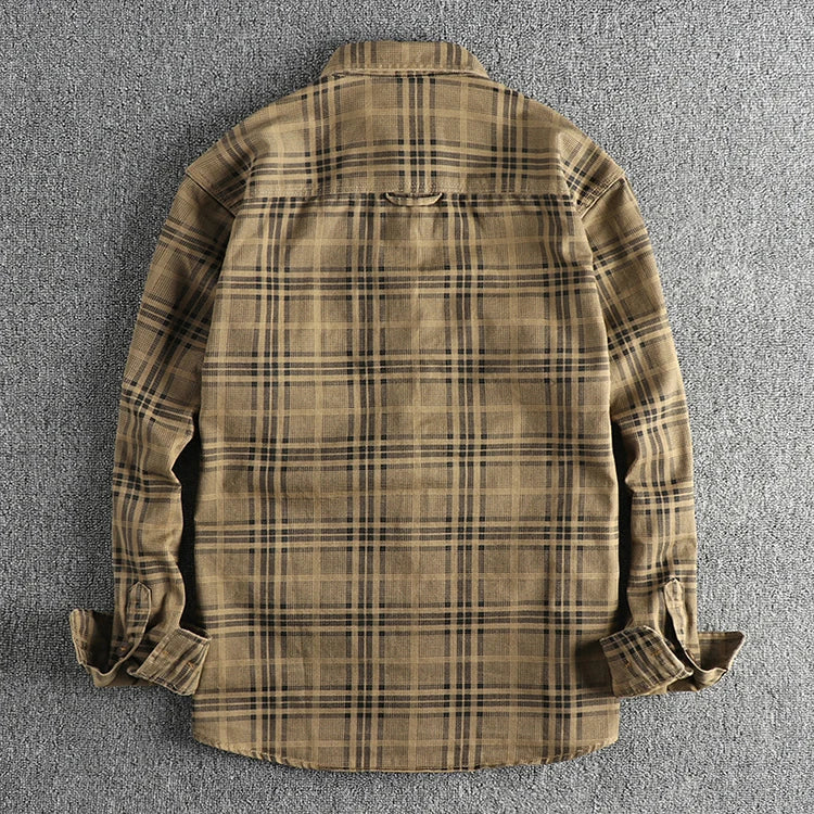 Trendy men's new fashion versatile plaid long sleeve shirt casual cotton washed thin coat