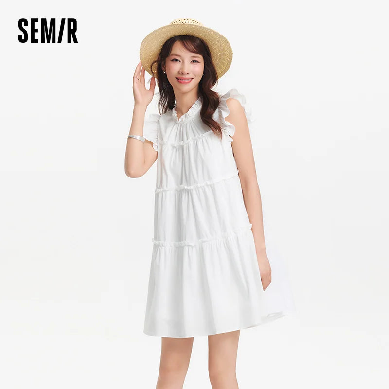 Semir Women Dress Cap Sleeve Ruffle Cake Dress Cute Girlish Sweet Gentle Mini 2026 Summer Casual Top