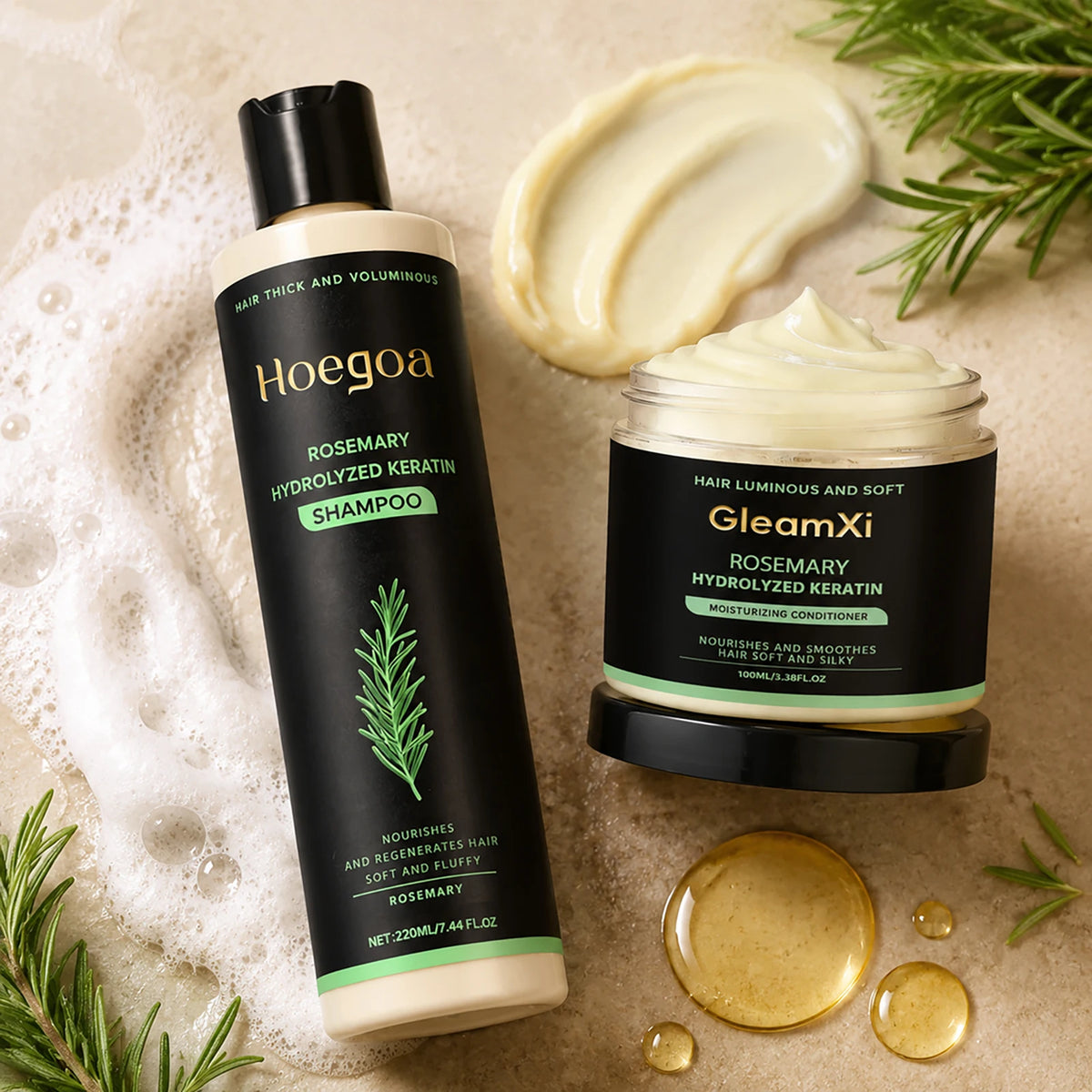 Rosemary Hair Growth Shampoo&Conditioner Set Hydrolyzed Keratin Natural Anti Loss Thickening Shampoo Repair Nourishing Scalp