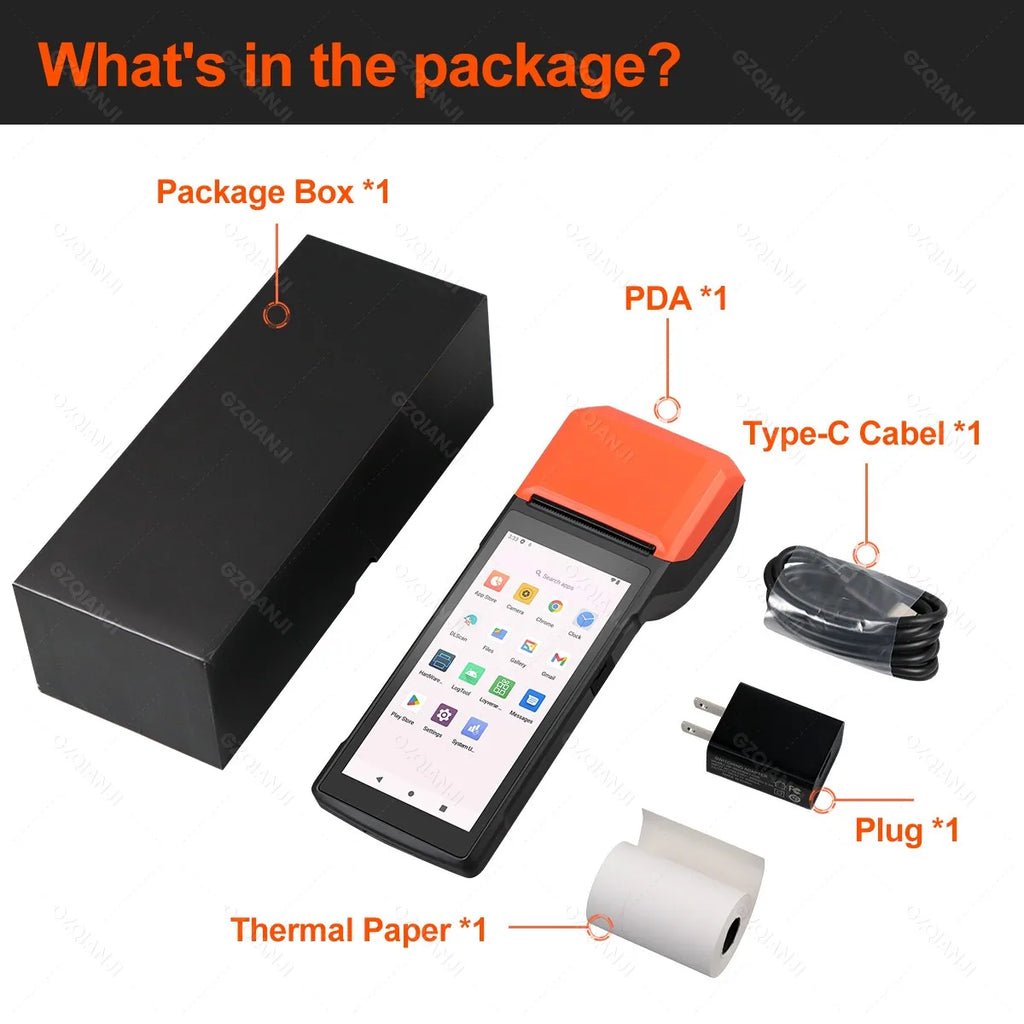 4G Android 13 Handheld Terminal POS Printer 58mm Thermal Printing, 1D/2D Barcode Scanner for Small Business & Protective Case