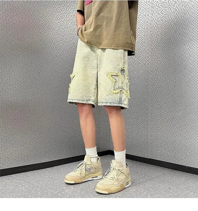 Denim Shorts Men's Summer Thin Wash Retro Yellow Mud Pants American High Street Casual Five-point Pants