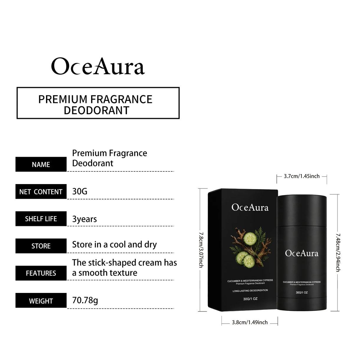 Fresh Woody Deodorant Stick Cucumber Cypress Fragrance Unisex Underarm Care Travel Use Long Lasting Odor Control Body Balm Stick