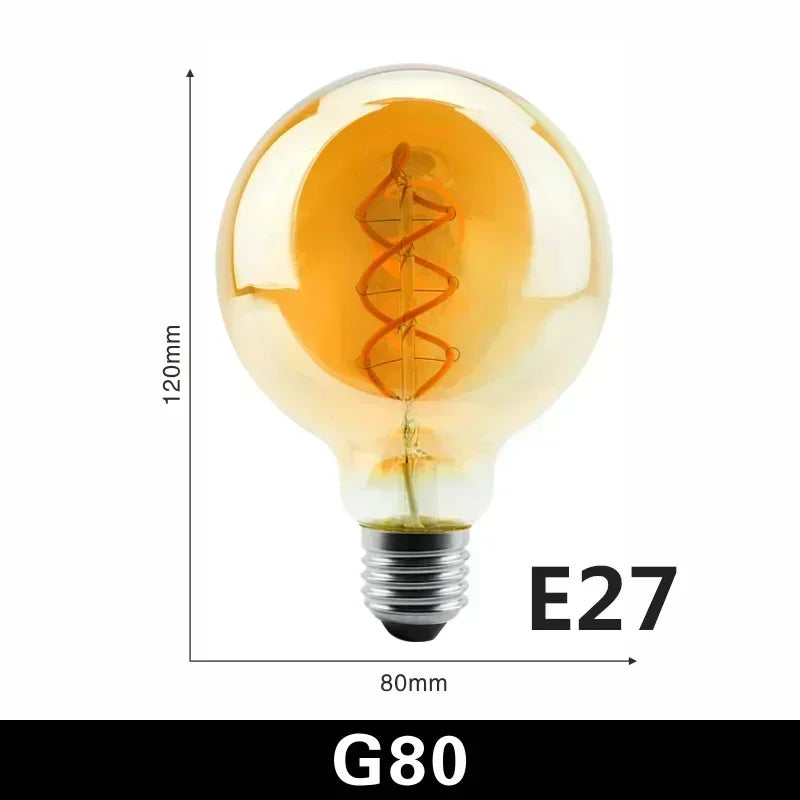 2-10pcs Retro LED Spiral Filament Light Bulb E14 E27 4W 220V Warm Yellow C35 A60 ST64 T185 T225 G80 G95 G125 Vintage Edison Lamp