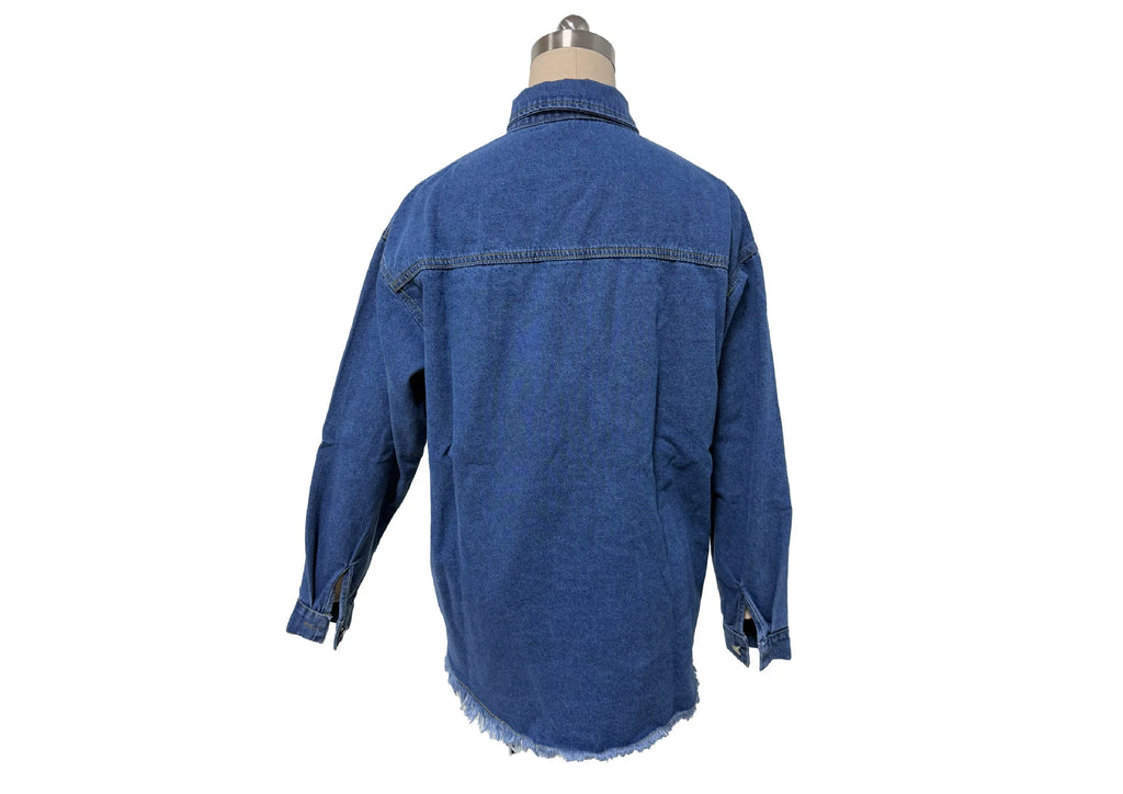 Women's Trendy Washed Denim Jacket New Spring Autumn Trimmed Edges Casual Classic Fit Jeans Jacket for Ladies