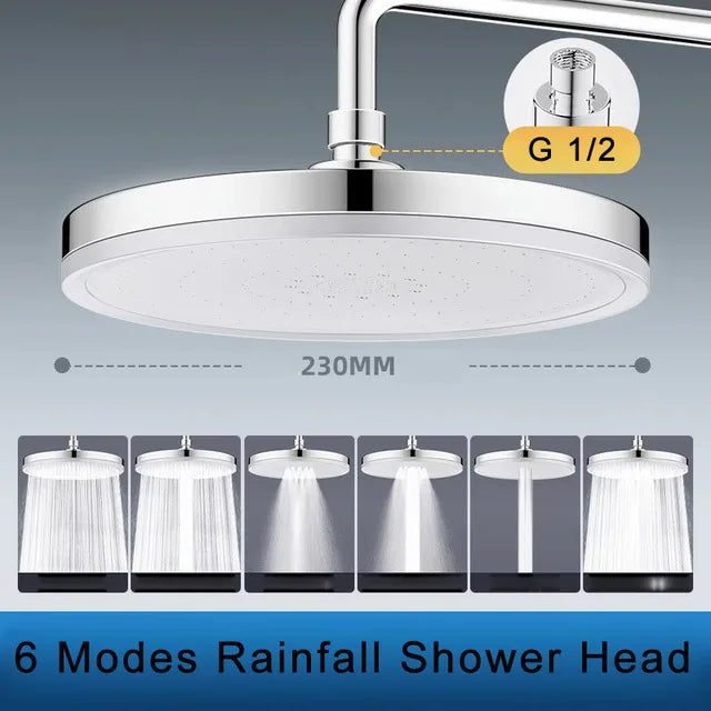 Large Flow 5 Modes Rainfall Shower Head Supercharge Ceiling Mounted Spa Showerhead High Pressure Top Spray Bathroom Accessories