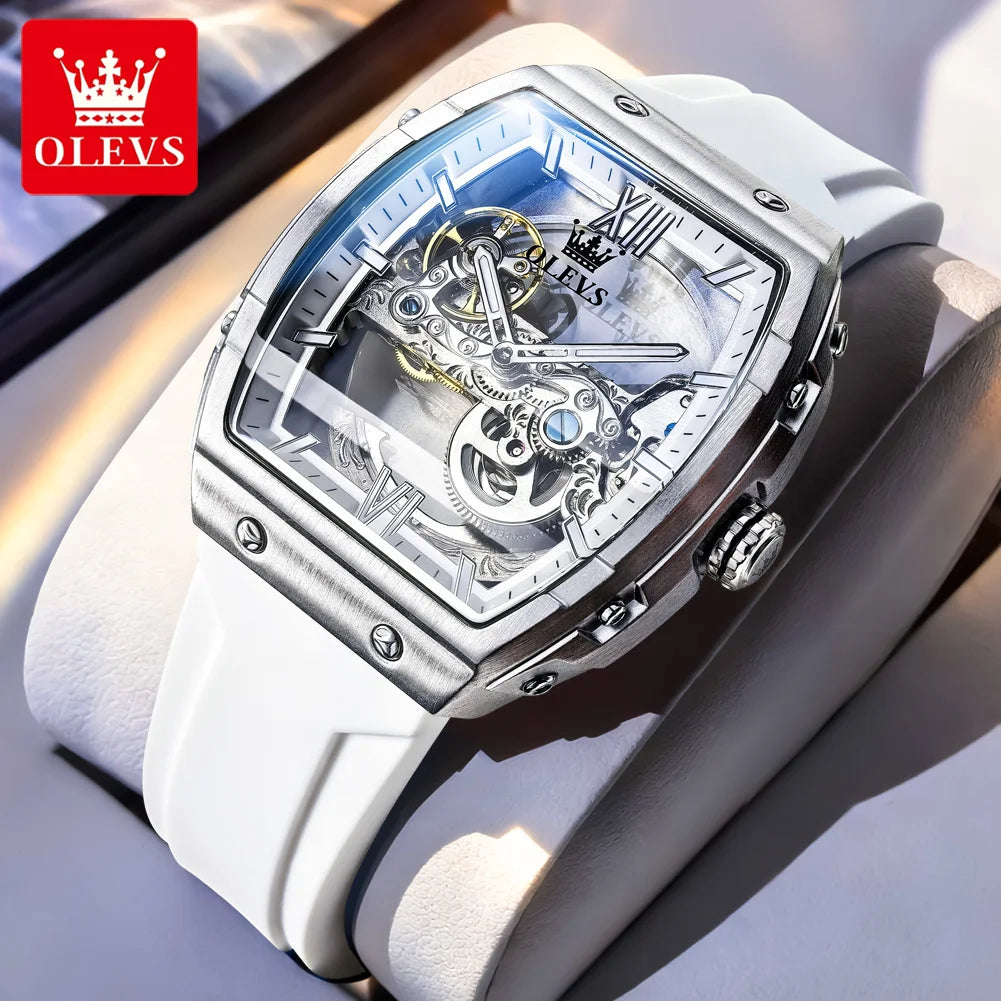 OLEVS 6779 Transparent Hollow Mechanical Men's Watches Fashion Luxury Silicone Strap Waterproof Skeleton Automatic Watch For Man