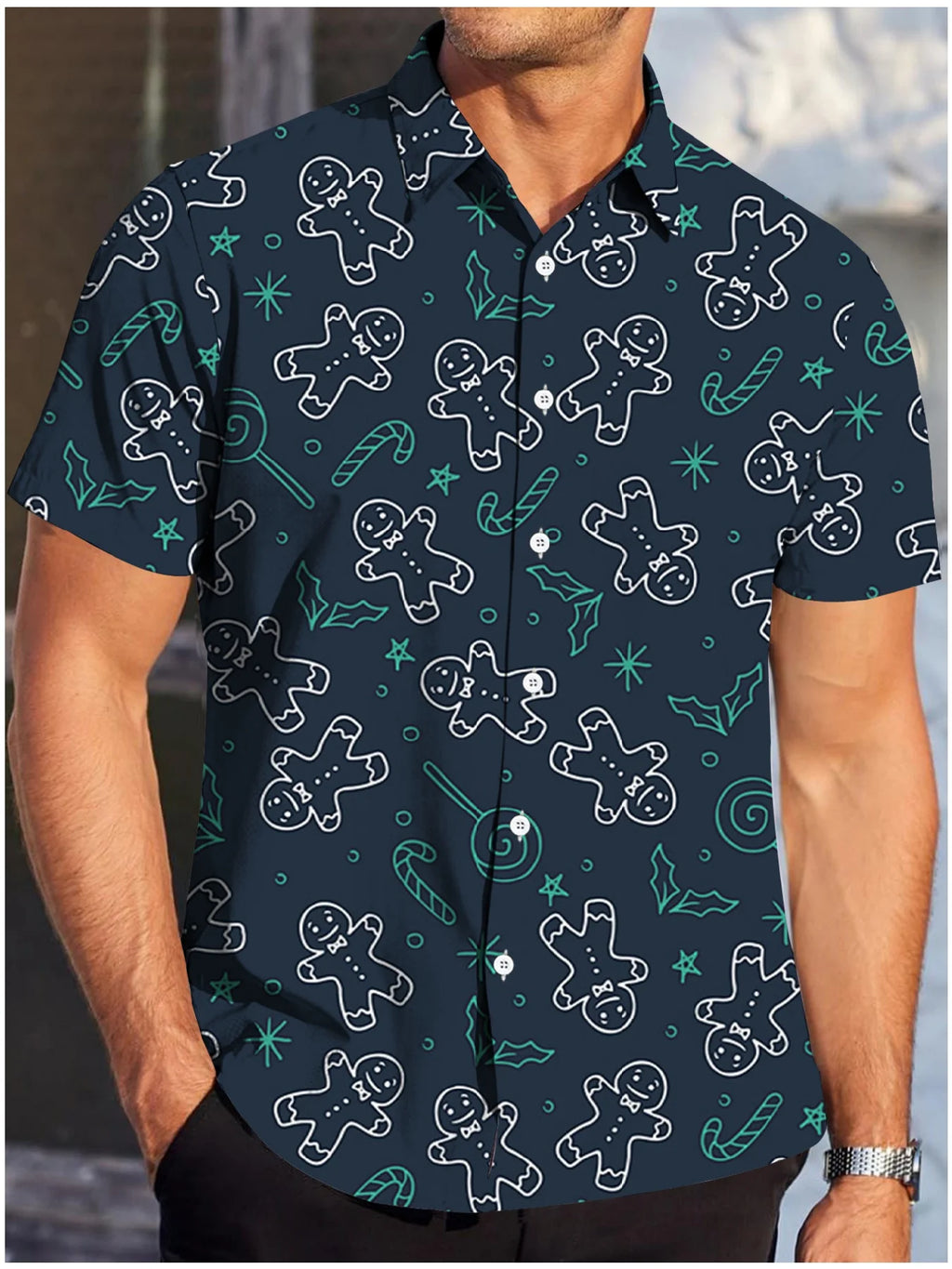Men's Comic Christmas Graphic Hawaiian Shirt Men Women Fashion Santa Claus Shirt Short Sleeve Blouse Festive Holiday Clothing